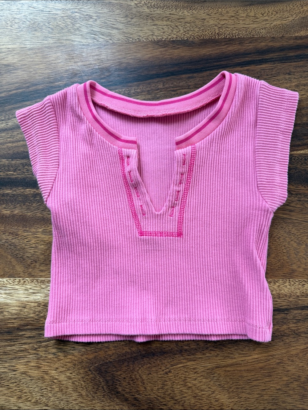 Pink Ribbed Crop Tee